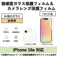 iPhone 16e 強硬度ガラスフィルム&カメラレンズ用ガラスフィルムセット