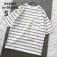 ビーミング　ビームス　ボーダーTシャツ　半袖　胸ポケット　白　黒　S　6256