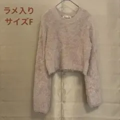 NICE CLAUP シャギーニット ラメ入 ベージュ F クロップド丈