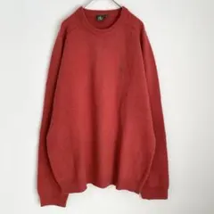 AIGLE★メンズセーター　ニット　XL　ワンポイント刺繍　ラムウール　レンガ色