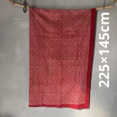 綿100% 赤 ブロックプリント マルチカバー ペイズリー ダマスカス 大判布