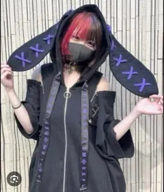 REFLEM 半袖うさ耳パーカー ブラック パープルのサムネイル