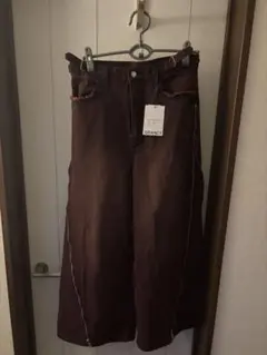 【GRANCY】ジップデザイン バギーデニム パンツ レッド L