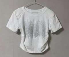 ホワイト テキストプリント クロップドTシャツ