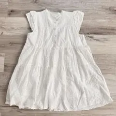 ティアード　ノースリーブ　チュニック　花柄　ホワイト　M