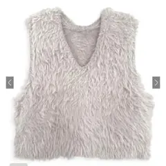 GRL Vネックフェザーショート丈ニットベスト グレージュab166f