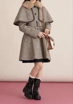 【メゾピアノジュニア】ケープ付きチェック柄コート M(150)