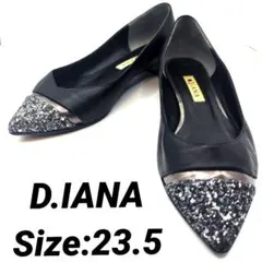 【美品】DIANA/ダイアナ♡レザーフラットパンプス☆ブラック 23.5cm