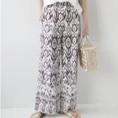 【美品】リネンレーヨンエスニックプリントパンツ
