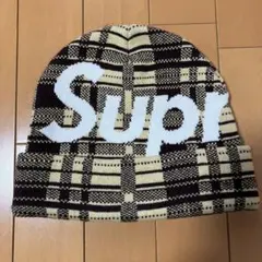 Supreme Big Logo Beanie Tan Plaid ビーニー