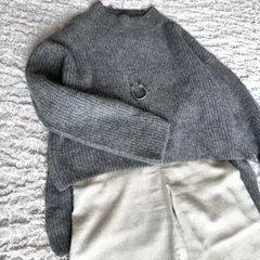 畦編み ハイネック ニット チャコールグレー 上質 大人