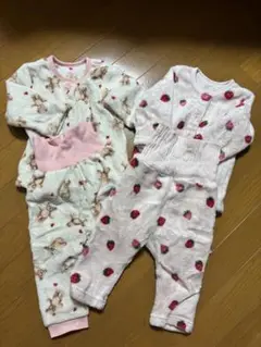 冬パジャマ うさぎ柄 いちご柄 2着セット 80cm