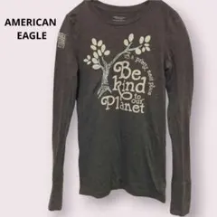 アメリカンイーグル ロンT XS グレー 刺繡入り アースカラー