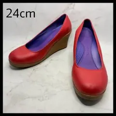【美品】 crocs パンプス 24 W8 レッド ウェッジソール 厚底のサムネイル