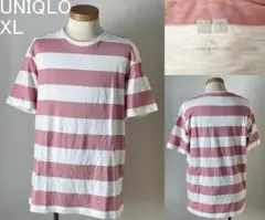 並品★デザイン◎ UNIQLO ユニクロ 太ボーダー Tシャツ XL ピンクのサムネイル
