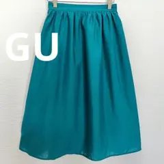 GU ジーユー カラースカート グリーン 緑 M 膝丈 ミディ丈 裏地あり