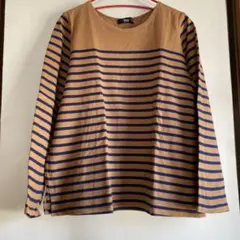 茶色と青のストライプ長袖カットソー　L
