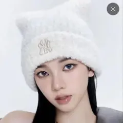 韓国限定❣️MLBKorea カリナ着用 ビーニー ピンク 猫耳ニット帽