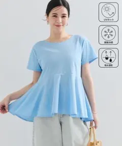 最安値タグ付　ルセルクルパーロペ【冷感】AIR FROSTカットソーペプラムT青のサムネイル