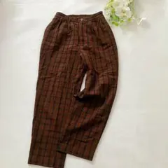 ウールテーパードパンツ（L L）ブラウン系　チェック柄　裏地あり　秋冬