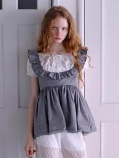 Mieya mieya PETIT APLON TOP -GRAY-