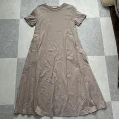 ジーユー、ベージュ 半袖 Aライン ワンピース XL