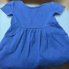 ブルー 半袖ワンピース ポケット付き