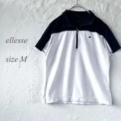 ellesse 半袖ポロシャツ M ハーフジップ ネイビー 白 運動1451