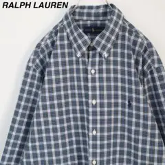 【美品】ラルフローレン BDシャツ チェック柄 刺繍ロゴ XL相当 青×緑×白