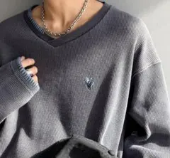 Javaコラボ VネックワッフルTシャツ チャコールグレーのサムネイル