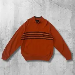 ヴィンテージ レトロ オレンジ ハーフジップ ニット セーター メンズ 古着