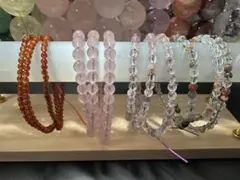 【#699】 天然石 ブレスレット 連材 ガーネット ローズ ガーデン4点セット