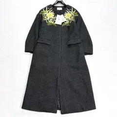 ✨タグ付き✨ジュンコシマダ　花刺繍　ノーカラー　ロングコート　ウール　近年