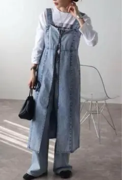 デニムノースリーブロングワンピース Mサイズ