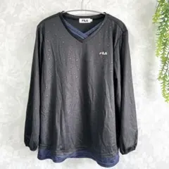 【フィラ】長袖トップス/星柄/LL/黒/Vネック