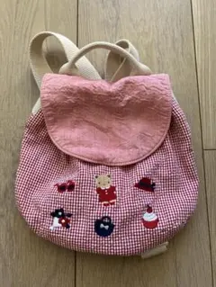 赤と白のチェック柄ナップザック