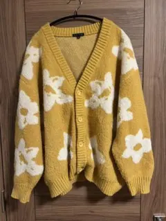 花柄ニット　黄色　メンズMサイズ　カーディガン