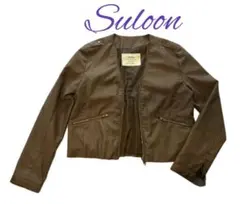 薄手suloon 綿混ノーカラージャケット ファスナー調節　Vブルゾン9号 美品