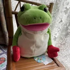新品・タグ付き　おとぼけケロピョン　ハンドパペット　グリーン×レッド