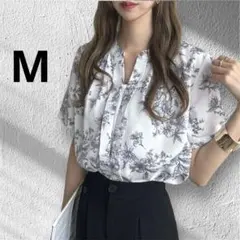 半袖シャツ ブラウス 花柄プリント オフィス きれいめ 夏服のサムネイル