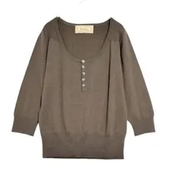 ロペピクニック　ラウンドネック 七分袖ニット　薄手　茶　38 / M