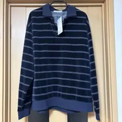 新品　ディスコート　ネイビー ベロアボーダーポロ　Lサイズ
