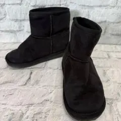 ブラック スエード ムートンブーツ ミニ丈