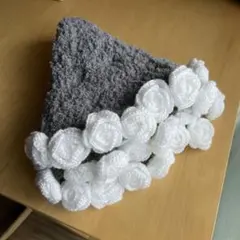 花束ブランケット　ブーケ　フラワー　グレー　ホワイト　プレゼント　ハンドメイド