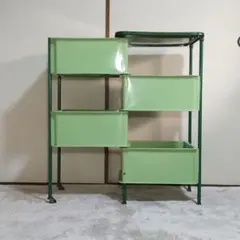 グリーン 4段 開閉式 収納ケ－ス 衣装 食器 雑貨 昭和レトロ