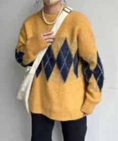 CPCMセーター【M】 ニット　アーガイル柄 オーバー
