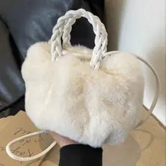 ２wayファーショルダー ハンドバッグ ホワイト もこもこ