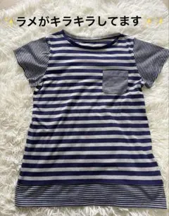 ラメ入りネイビーグレーストライプTシャツ ボーダーシャツのサムネイル