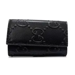 グッチ キーケース キーフック 6連 GGエンボス ブラック 黒 シルバーレザー