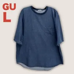 GU デニムシャツプルオーバー L 胸ポケット 半袖 Tシャツ メンズ 綿100